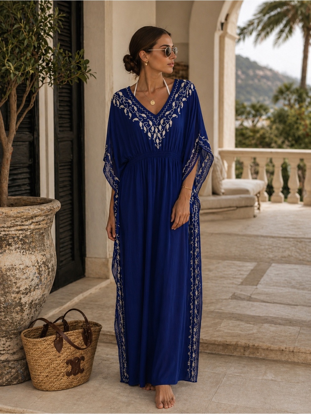Royal Blue Embroidered Cover Up Dress Resort Coastal Boho Beach Vacation Size 1X